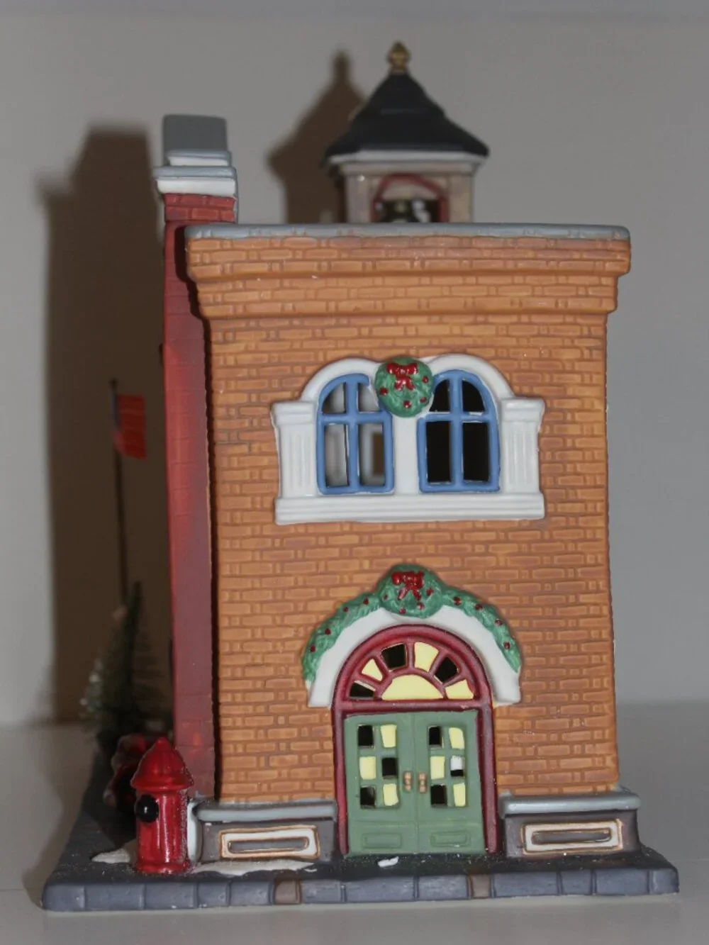 Vintage Heartland Valley Village Christmas Fire Station Lighted Porcelain House